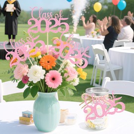 MSZWTDZX Graduation Decorations 2025, 20Pcs Class of 2025 Graduation Centerpieces for Tables, Pink Double-Sided Grad Table Centerpieces with Sticks, Grad Party Decoration Supplies