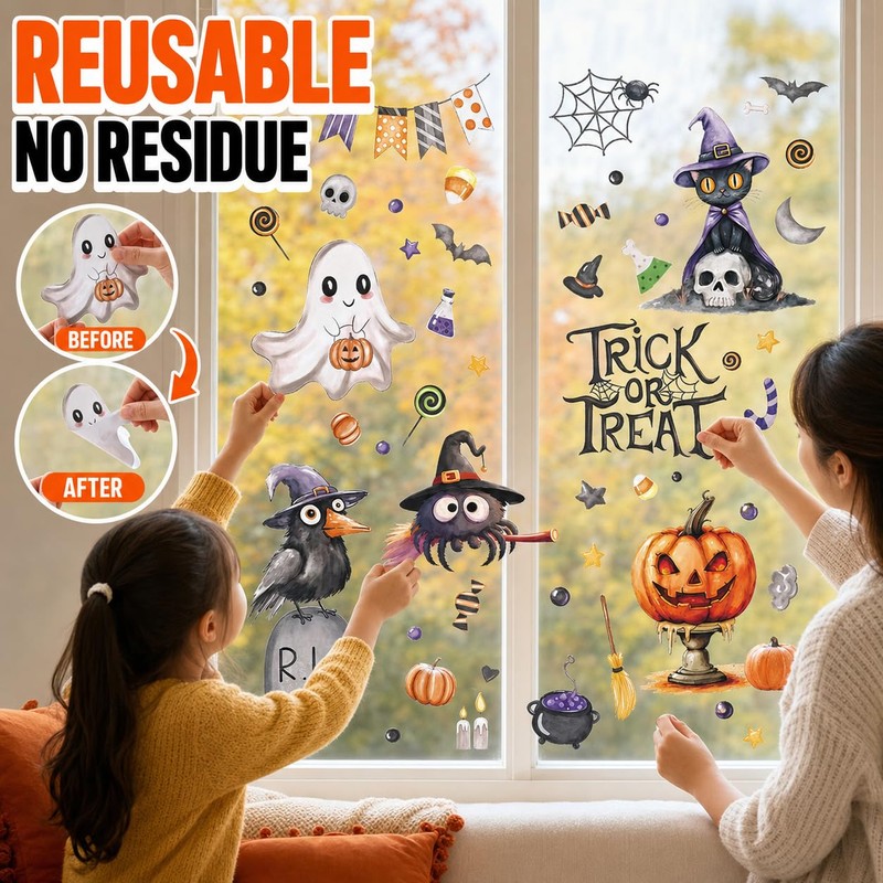 86 PCS Halloween Window Clings Decorations - Cute Spooky Ghost,