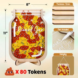 Large 11"x8" DIY 80 Tokens Reward Jar for Kids Classroom Behavior Reward Chart Toddlers Poop Potty Training Rewards Incentive Motivate Responsibility Chore Chart for Boys Girls RWJ-03-POOD-L