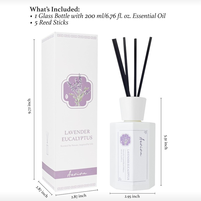 Aeviva Reed Diffuser Set, 6.7 oz Lavender Eucalyptus Scented Reed
