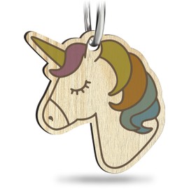 Einhorn Schlüsselanhänger handgemacht aus Holz, Glücksbringer, Schlafendes Einhorn mit Regenbogen, Unicorn als Geschenk für beste Freundin, Partnerin, Einhorn Geschenk für Mädchen