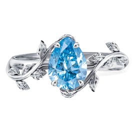 Wasee December Birthstone Ring 925 Sterling Silver Blue Topaz Ring Pear Shaped Leaf Promise Ring for Her Birthday Anniversary Mother's Day Jewelry Gifts for Women,Ring Size 8