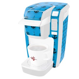 WraptorSkinz Decal Style Vinyl Skin compatible with Keurig K10 / K15 Mini Plus Coffee Makers Nautical Anchors Away 02 Blue Medium (COFFEE MAKER NOT INCLUDED)
