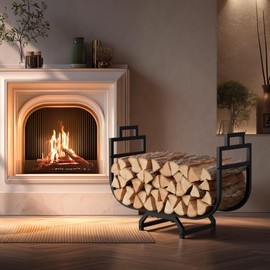 30 Inch Firewood Rack with Log Carrier Bag, Outdoor Indoor Fire Wood Rack Holder with handles, Metal Heavy Duty Log Holder Storage for Fireplace Patio Deck