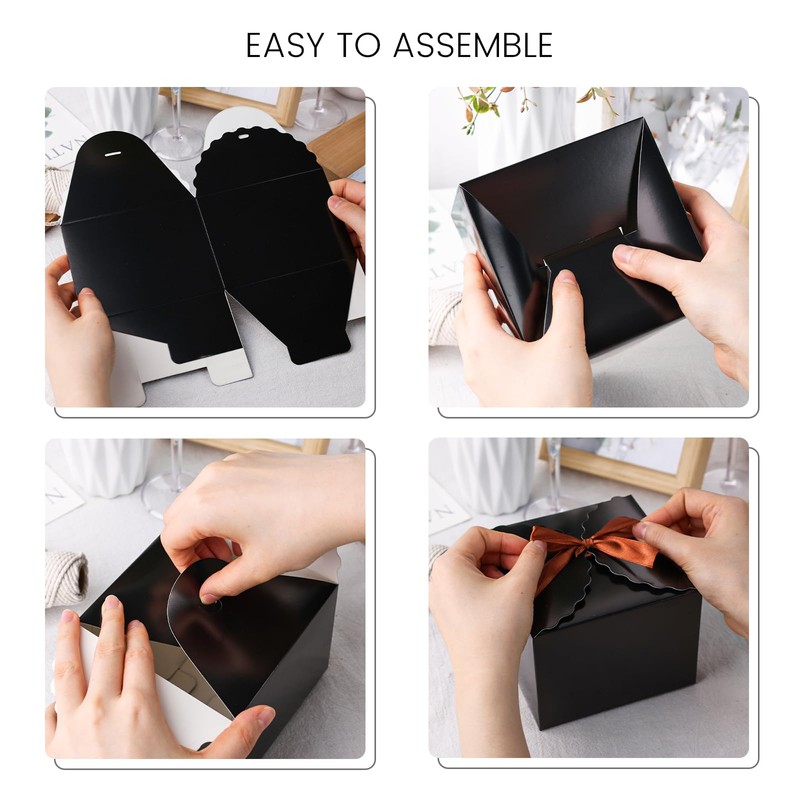 VGOODALL 10PCS Gift Candy Boxes, Black Treat Box with Ribbon