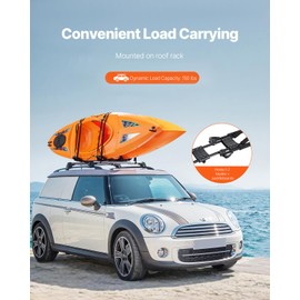 VEVOR Kayak Roof Rack 1 Pair J-Bar, Folding Soft Roof Rack with 4 Pcs Tie Down Straps, Top Mount Tie Down, Carrier for Kayak Surf Board Canoe SUP Ski Board, Mount on Car SUV Truck 2 Kayaks Crossbar