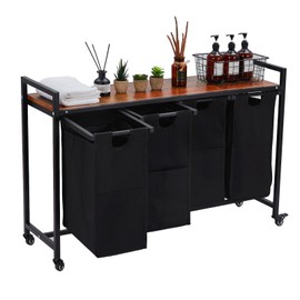 GarveeHome Laundry Hamper, Laundry Basket Organizer Laundry Sorter with 4 Pull-Out and Removable Bags, Wheels and Shelf, Dirty Clothes Hamper for Laundry Room Bathroom Bedroom and Dorm, 4 x 11.5 Gal