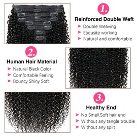 Mihugass Curly Clip in Extension Human Hair 3C 4A Kinky Curly Clip Ins Full Head for Women Brazilian Remy Human Hair Natural Color 8 Pcs with 18 Clips 120g/Set (22 inch)