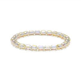HANGINTHERE Aurora Crystal Stretch Bracelet - Elastic Design, 7in/18cm, 0.3OZ/10g with 6mm Light Yellow Oval-Cut Crystals - Velvet Pouch Included