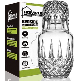 Bedside Carafe and Glass Set - Vintage Bedside Water Carafe with Glass Cup for Nightstand Storing Water, Juice and Other Wine on Desktop/Shelf (Diamond）