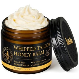 Tallow and Honey Balm for Face: Sarga de ternera alimentada con pasto para la piel con miel cruda y aceite de jojoba para pieles sensibles y secas, fórmula natural para calmar e hidratar profundamente | NON-GREASY | CLEAN SCENT | NATURAL SKINCARE