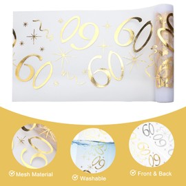 UOCAI 28 cm x 10 m Table Runner 60th Birthday, Decorative Table Runner Birthday Shiny Gold Table Decoration 60th Birthday for Men and Women with Scissors Can be Cut to Size