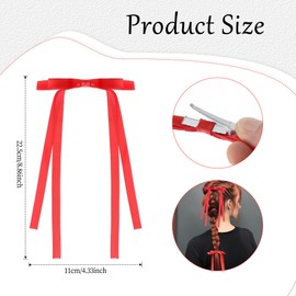 COMNICO Hair Bows for Girls, 4Pcs Red Bow Hair Accessories Tassel Ribbon Bowknot Hair Clips Barrettes Long Hair Bow Satin Ribbon Accessories for Women Valentine's Day