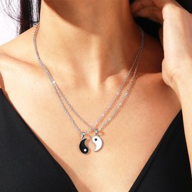 4 Pieces Enamel Yin Yang Pendant Necklace Couples Bracelet Jewelry Sets for Women Adjustable Cord Bracelets Necklaces for 2 Matching Friend Valentines Gift for BFF Friendship