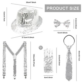 Lunriwis Glitter Outfit Men's Set of 5, Glitter Shirt Fancy Dress Men, Hat Glitter Costume, Sequin Bow Tie, Gloves for Fancy Dress Costume Disco Party Performance