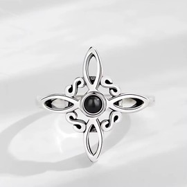 Witches Knot Rings for Women Silver Plated Celtic Trinity Knot Ring Black Obsidian Pagan Magical Cross Jewelry (7)