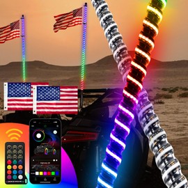 WeiSen 2PCS 4FT LED COB Whip Light w/Brake Turn Reverse Light, RGB LED Antenna Spiral Light w/300 Colors & Modes fit Polaris RZR Maverick X3 Talon UTV ATV