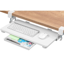 ETHU Keyboard Tray Under Desk, 19.7' X 11.81" Small Size Keyboard Drawer with C Clamp-on Mount Easy to Install, Computer Keyboard Stand Slide Pull Out, Ergonomic Keyboard Tray for Home, Office