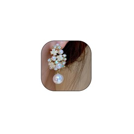 Crystal Flower Pearls Statement Earrings for Women,Sparking Rhinestone Floral Cluster Hollow Drop Dangle Earrings Dainty Mother's Day Jewelry Gift (G)