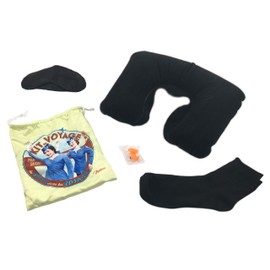 Nostalgia Travel Set with Inflatable Neck Pillow, Sleeping Mask, Ear Plugs and Socks in Practical Pouch