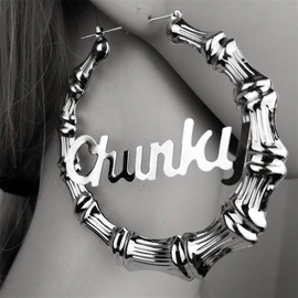 Large Bamboo Joint Hoop Earrings Geometric Hollow Big Circle Studs Earrings For Women Punk Party Fashion Jewelry (Silver Chunky)