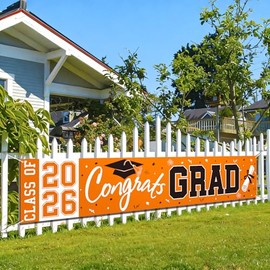 2026 Graduation Yard Sign, Large Congrats Grad Yard Banner Class of 2026 Banner Backdrop for Graduation Decorations Party Supplies (Orange)