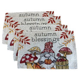 8 pc Gnome Placemats Set - Fall Gnome Kitchen Decor Set with Towels and More - Adorable Fall Placemats Set - Comes in Organza Gift Bag