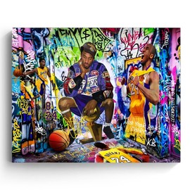 Kobe Bryant Canvas Wall Art Decor - Graffiti-Inspired Basketball Tribute Featuring Lakers Iconic Moments, Mamba Mentality Design for Living Room or Office Wall Decor 20X24 inch