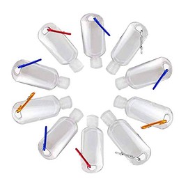 Refillable Plastic Bottles with Flip Top 50ml Travel Size Belt Clip Hook Carabiner Mini Liquid Gel Portable Dispenser Leakproof Container (Pack of 5)