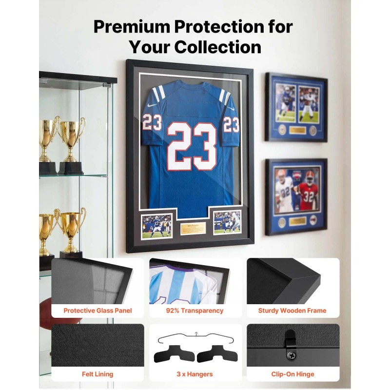 "Polished Wooden Sport Jersey Shadow Box A4 Size 98% UV