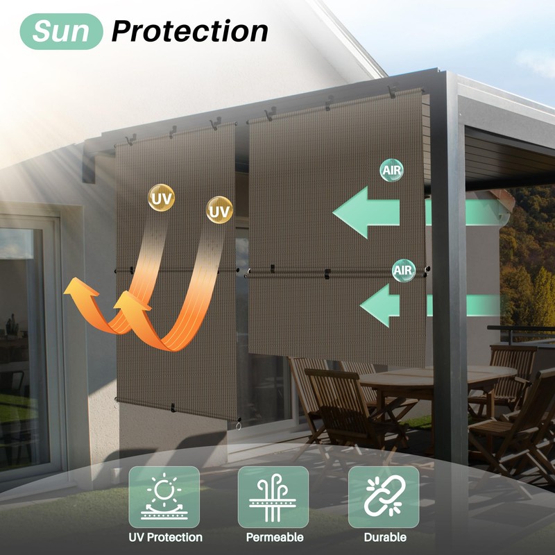 SunnyRoyal 6'W X 6'H Patio Roller Shades Foldable Sun Shade