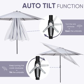 Tempera 10ft Patio Market Outdoor Table Umbrella with Auto Tilt and Crank,Large Sun Umbrella with Sturdy Pole&Fade Resistant Canopy,Easy to Set,Smoke Grey