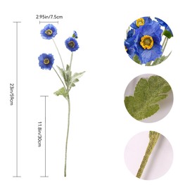 VIKINGS PANDA 12PCS Poppy Flowers Artificial 13" Real Touch Stems Faux Poppies Silk Flowers for Home Decor Indoor (Dark Blue)