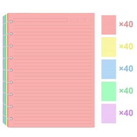 (2 Pack)9 Disc Discbound Refill Paper, Loose Leaf Paper, 9 Disc Prepunched Paper for Happy Planner Inserts, 5 Colors(40 Sheets/C), Total 200 Sheets/400 Pages, College Ruled, 110gsm, 7 X 9.2.5 Inch