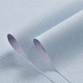 Haimin Grasscloth Wallpaper Textured 24in X 393in Fabric Contact Paper Light Blue Wall Paper Textured Linen Peel and Stick Self-Adhesive Thick Vinyl Embossed Film Wallpaper