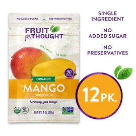 Fruit for Thought Organic Dried Mango | Dried Fruit Snack Packs Ideal for the Family | No Sugar Added | At Home, Work, or On the Go | 1 Ounce Bags Pack of 12