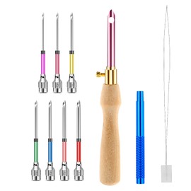 10 Pcs Punch Needle Kit Adjustable Punch Needle Tool with 7 Sizes Needle Heads Wooden Handle Punch Needle Kits Adults Beginner Punch Needle Embroidery Kit Cross Stitch DIY Crafts