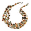 Avalaya 3 Strand Olive/Mustard Shell Nugget and Crystal Bead Necklace