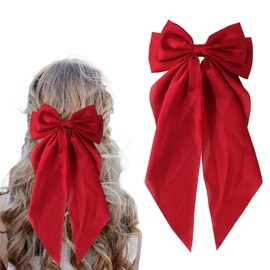 1 Pieces Red Hair Bow,Red Bows For Hair,Bow With Long Tail,Metal Bowknot Clips,Barrettes Long Tail French Ribbon,Suitable For Daily Outfits,Festivals Or Special Occasions