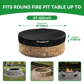 NEVERLAND Round Fire Pit Cover for In-Ground Fire Pits, 61-66 Inch Heavy Duty 600D Waterproof Outdoor Firepit Cover, Fits Built-In Stone Fire Pits, Black