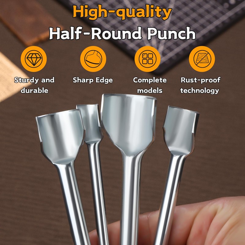 Yizzvb 14 Sizes Leather Corner Punch, Half-Round Punch Set, Leather