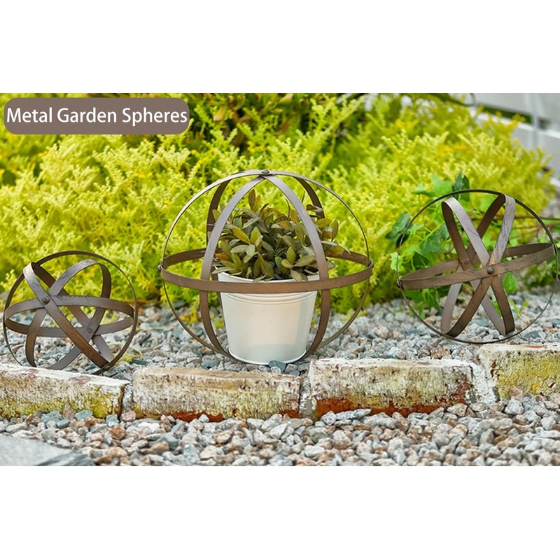 Wenbery Set of 3 Metal Garden Spheres, Metal Folding Orb