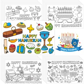 Sabary 40 Pcs Coloring Hanukkah Placemats Crafts Bulk for Kids Color Your Own Hanukkah Menorah Poster DIY Disposable Paper Mats Crafts for Kids Chanukah Holiday Party Home School Activities
