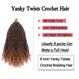 FFDDear 8 Inch Pre-Looped Yanky twist crochet hair 8 Packs Fluffy Spring Mini Twis Crochet Hair Passion Twist with curly crochet hair Ombre Brown Braids Hair for women extension(8 Inch, T30)