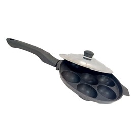 G & D Appam Pan Non Stick Ebelskiver Patra Pancake Mold Aluminium Appachatty Paniyaram Pan 7 Cavity Paniyarakkal Patra Egg Pan Maker Appe Pan with Stainless Steel Lid