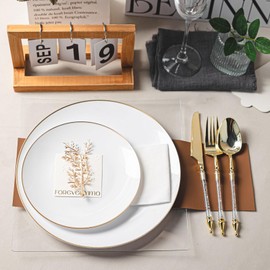 Brolifon 80pcs Disposable White Plastic Plates With Gold Rim, Include 40-10 inch Dinner Plate and 40-7 inch Dessert Plates for Party, Wedding and Birthday