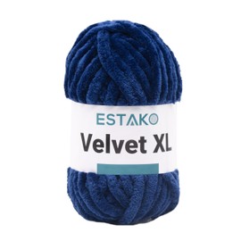 Estako Velvet XL 100% Polyester Super Bulky Weight #6 Chenille Blanket amigurumi Yarn for Crocheting and Knitting 3.53 Oz (100g) / 55 Yrds (50m) (10547 - Navy Blue)