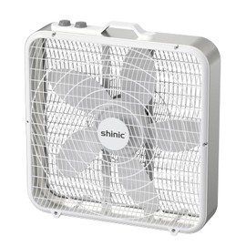 shinic Box Fan with Thermostat, 20 inch, 3 Speed Full-Force Air Circulation Window Fan, Bedroom Floor Fan with 5 Blades, White Noise Cooling Fan, White