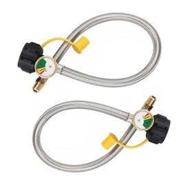 20 Inch RV Propane Hose with Gauge, 2 Pack RV lp Gas Propane Hose Replacement for Two-Stage Regulator, Stainless Steel Braided with 1/4" Male NPT & QCC Type1 Inlet (20in)