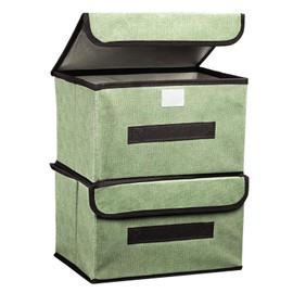 PATIKIL Fabric Collapsible Storage Bin 10.2 x 7.5 x 6.3 Inch, 2 Pcs Foldable Storage Box Cube with Lids and Handle Organizer Container for Home Bedroom Closet Clothes, Light Green